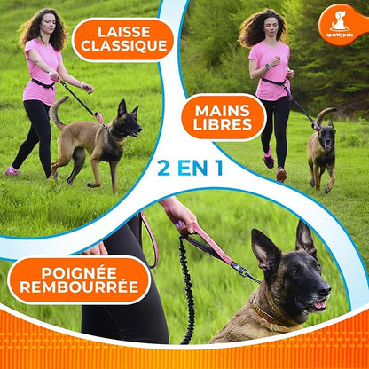 SparklyPets - Hands Free Dog Leash with Reflective Stitches - Waist Leash for Dog Walking, Hiking, Training, Jogging, Canicross, Running - for Medium & Large Breeds