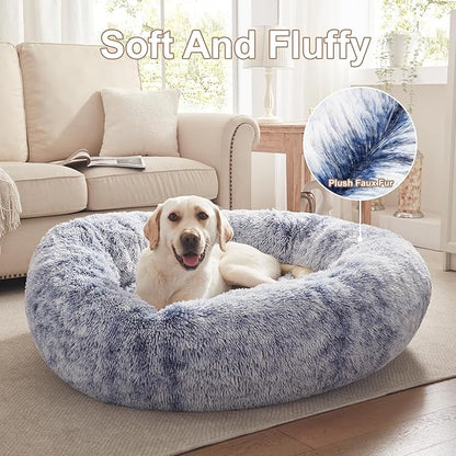 45 inches Donut Dog Bed for Extra Large Dogs,Calming Fluffy Round Jumbo Pet Bed with Removable & Washable Cover, Fits up to 120 lbs Pets (Dark Blue,XL)