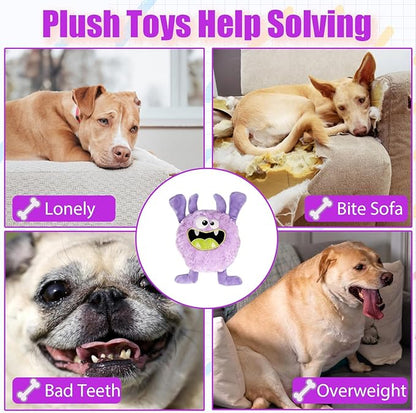 Plush Squeaky Dog Toy, Crinkle Stuffed Dog Toy Keep Them Busy Tug of War Birthday Dog Chew Toy for Small Medium Large Dogs (Purple)