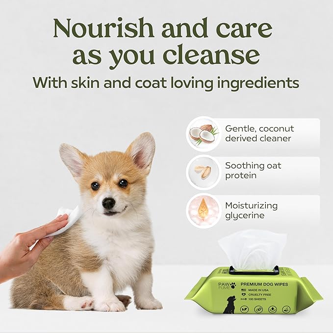 Pawfume Dog Wipes 4 x 100 Count, Pet Wipes – Hypoallergenic & Gentle Dog Wipes for Eyes, Face, Butt, and Paws – Cleaning & Deodorizing, Grooming Tear Stain Wipes for Puppy, Adult Dogs & Cats