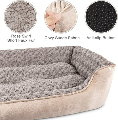 JOEJOY Rectangle Dog Bed for Large Medium Small Dogs - Washable Orthopedic Sofa Bed, Soft Breathable Puppy & Pet Cuddler, Durable Calming Dog Bed with Anti-Slip Bottom, Multiple Sizes, Beige