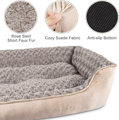 JOEJOY Rectangle Dog Bed for Large Medium Small Dogs - Washable Orthopedic Sofa Bed, Soft Breathable Puppy & Pet Cuddler, Durable Calming Dog Bed with Anti-Slip Bottom, Multiple Sizes, Beige