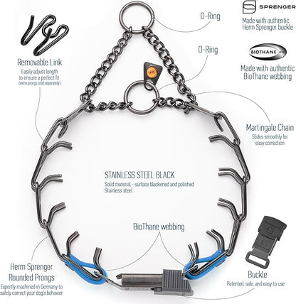 Herm Sprenger Black Stainless Steel Dog Collar with Quick Release ClicLock Buckle O-Ring Biothane Insert Training Collar Made in Germany (Cerulean Blue, 16in x 2.25mm(Neck Size up to 13-14in))