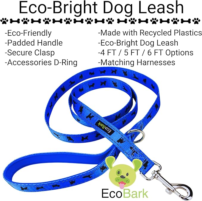 EcoBark Dog Leash - Soft & Reflective Comfort Leash with Padded Handle - Safe, Strong, & Durable for Small, Medium or Large Dogs (Royal Blue)