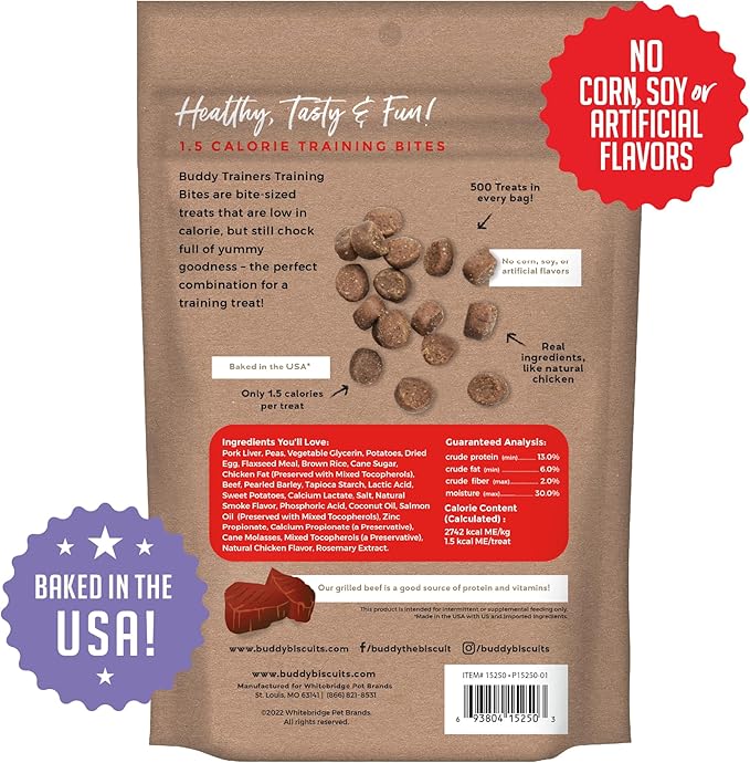 Buddy Biscuits Trainers Training Bites Soft & Chewy Dog Treats, Beef, 10 oz. Bag (Pack of 2)