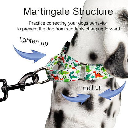 Martingale Dog Collars with Buckle No Pull Training Dog Collar for Medium Dogs (Green Dinosaur, Medium)