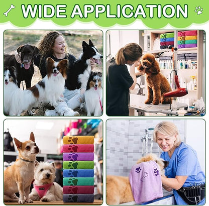 Chumia 8 Pcs Dog Towels for Drying Dogs Cats Pet Towels Bulk Puppy Microfiber Fast Drying Paw Bath Bathing Supplies Absorbent for Medium Pets(40 x 24 Inch,Dog Paw and Bone,Colorful)