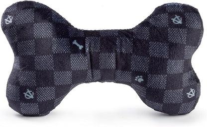 Haute Diggity Dog Chewy Vuiton Bone Plush Squeaky Dog Toy, Soft Durable Designer-Inspired Stuffed Puppy Chew Toys for Small & Medium Dogs, Machine-Washable (Black Checker) Large