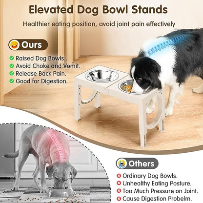 XIAZ Elevated Dog Bowls Large Breed Raised Dogs Bowl Stand Large/Medium Sized Dog Stainless Steel Food Water Bowl Stands 5 Heights Adjustable 9/11/12/14in Pet Feeder Dish Station