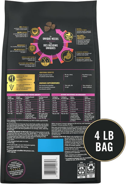 Purina Pro Plan Sensitive Skin and Stomach Dog Food Dry, Adult Salmon & Rice Formula, Digestive Health - 4 lb. Bag