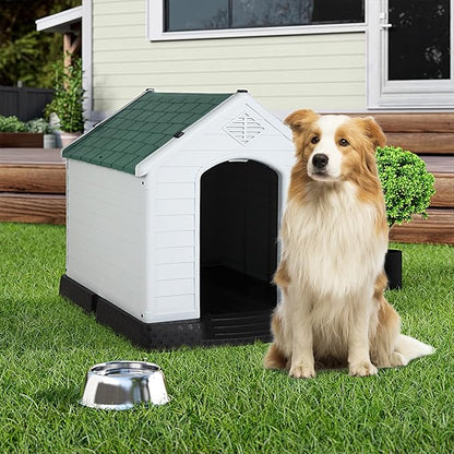 BestPet Dog House Indoor Outdoor Insulated Kennel Durable Plastic Dog House for Small Medium Large Dogs Weather & Water Resistant Pet Crate with Air Vents and Elevated Floor