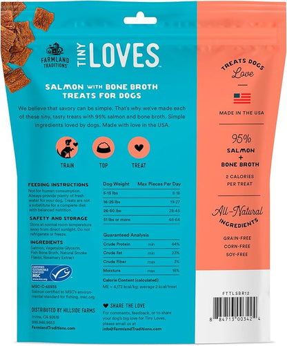 Farmland Traditions Tiny Loves Jerky Trainer Treats for Dogs w/Bone Broth (Salmon, 12 oz.)