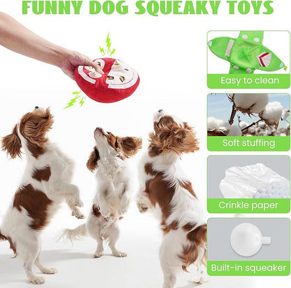 Nocciola Hide and Seek Plush Dog Toys, Watermelon Interactive Toy for Small Dogs, Green Puppy Puzzle Squeaky Toys with Crinkle Papers for Boredom, Dog Nosework Toy for Medium Pet