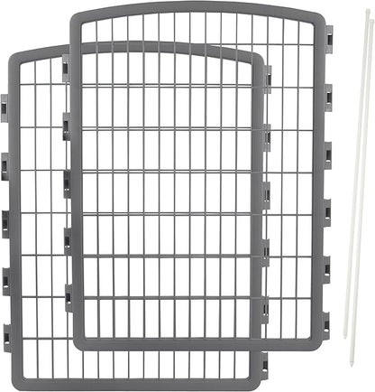 IRIS USA 34'' Pet Playpen 2 Panel Add-On with Connecting Rods, Dog Playpen, Small Medium Large Dogs, Heavy-Duty Molded Plastic, Rust-Free, Non-Skid Rubber Feet, Easy Assemble, Customizable, Gray