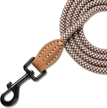 Mile High Life Small Dog Leash, Thin Rope Leash with Genuine Leather Connection and Heavy Duty Metal Clasp, Great for Small Medium Dogs(Brown,72 Inch-1/3)