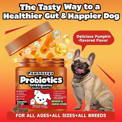Probiotics for Dogs - Improve Gut Health, Digestive, Immunity, Yeast Balance, Solid Stool - with Prebiotics - Reduce Diarrhea, Gas, Bad Breath, Constipation, Allergy - Ideal for Senior Dogs (5+ Years)