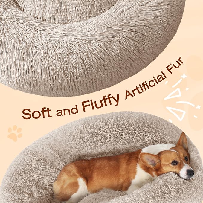 JOLLYVOGUE Dog & Cat Bed, Calming Anti-Anxiety Pet Bed for Small Dogs, Fluffy Donut Cushion for Small and Medium Pets (20")