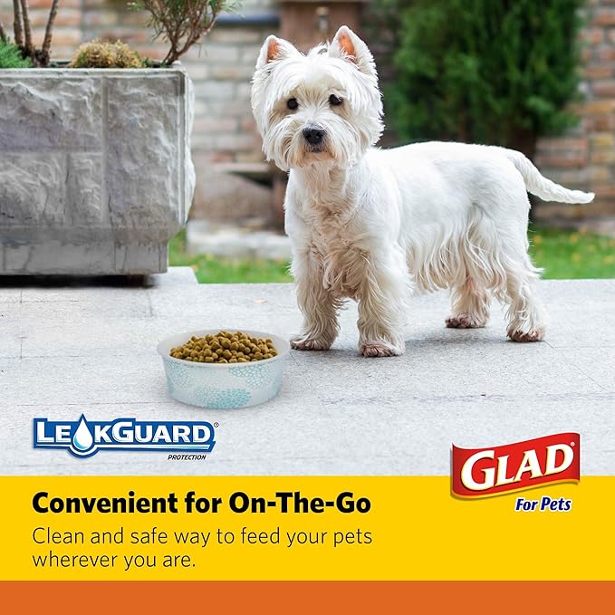 Glad Pets Disposable Small Dog Bowls, Teal Pattern, 1.75 Cup Feeding Size Leakproof and Dishwasher Safe (Pack of 4, 100 Count Total)