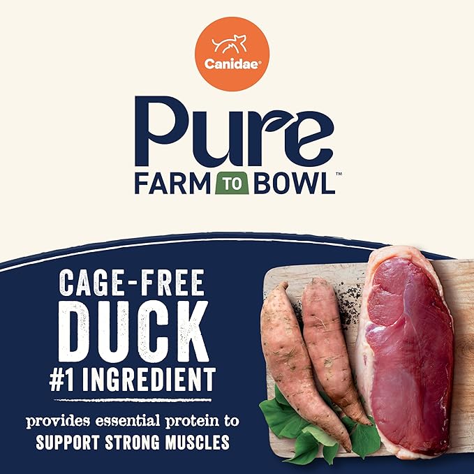 Canidae Pure Farm to Bowl Cage-free Duck & Sweet Potato, Adult, Grain-Free Dry Dog Food, 22lb