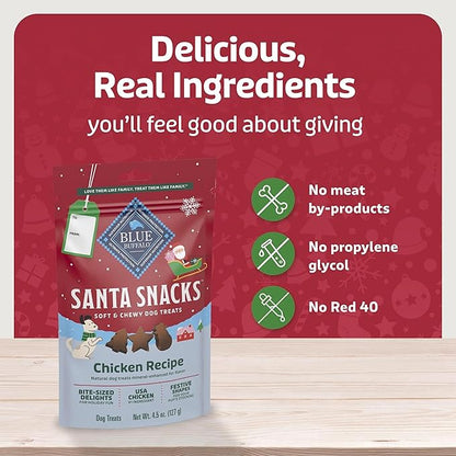 Blue Buffalo Santa Snacks Soft-Moist Dog Bits for Training, Chicken, 4.5-oz Bag