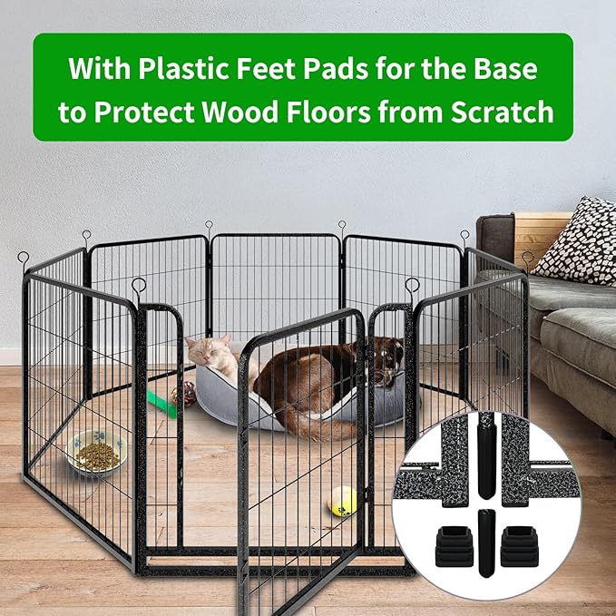 Kfvigoho Dog Playpen Outdoor Extra Wide 8 Piece Panels Heavy Duty Dog Fence 32" Height Anti-Rust with Doors Portable for RV Camping Yard, Total 21FT, 35 Sq.ft, Snowy Black