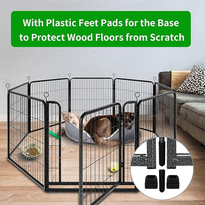 Kfvigoho Dog Playpen Outdoor Extra Wide 8 Piece Panels Heavy Duty Dog Fence 32" Height Anti-Rust with Doors Portable for RV Camping Yard, Total 21FT, 35 Sq.ft, Snowy Black