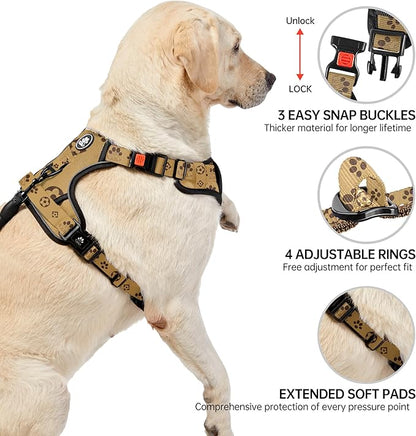 NESTROAD No Pull Dog Harness,Adjustable Oxford Dog Vest Harness with Leash,Reflective No-Choke Pet Harness with Easy Control Soft Handle for Large Dogs(Large,Light Brown)