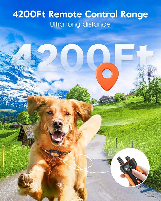 SLOPEHILL Dog Shock Collar,4200FT Dog Training Collar with Remote,IPX8 Waterproof E-Collar with Beep,Vibration,Shock,Flash Light,No Shock Mode,Electric Shock Collar for Small Medium Large Dog,Orange
