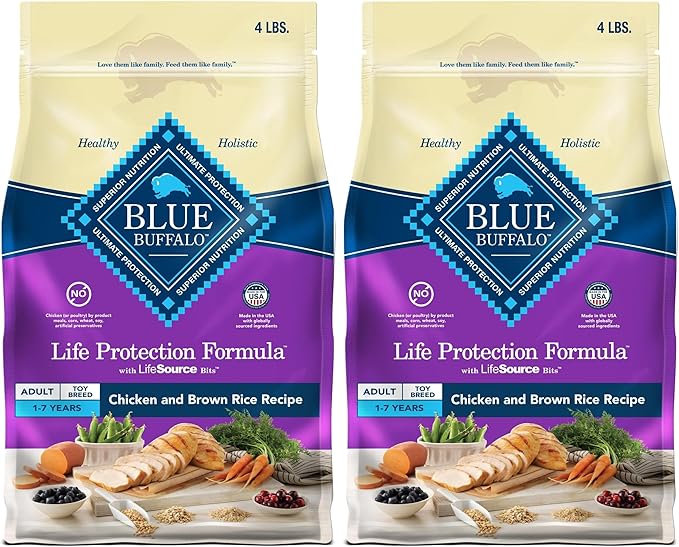 Blue Buffalo Life Protection Formula Natural Adult Toy Breed Dry Dog Food, Chicken and Brown Rice 4-lb (Pack of 2)