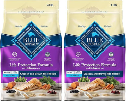 Blue Buffalo Life Protection Formula Natural Adult Toy Breed Dry Dog Food, Chicken and Brown Rice 4-lb (Pack of 2)