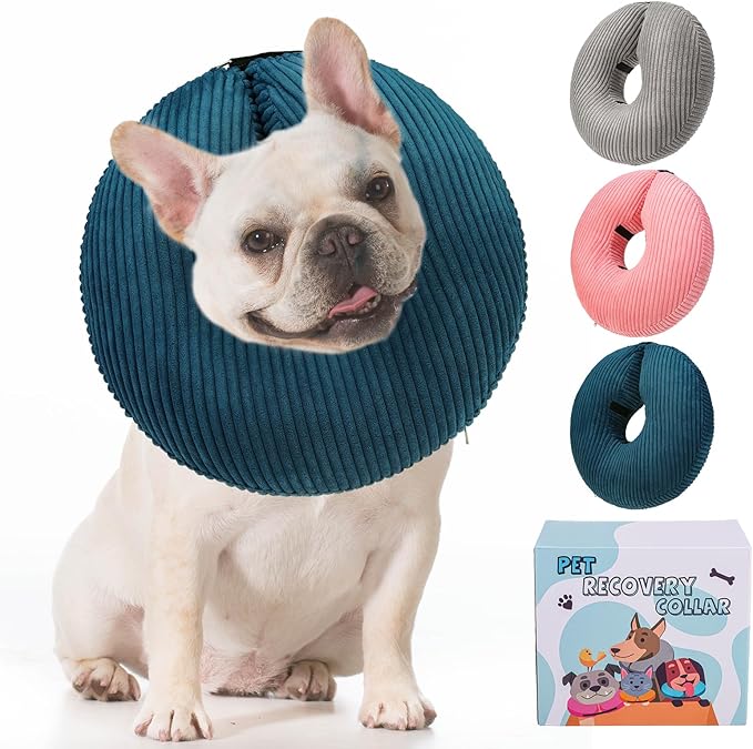 BINGPET Inflatable Dog Cone Collar Alternative After Surgery,Soft Recovery Cone for Dogs to Stop Licking,Dogs Blow up Protective Neck Donut ECollars Adjustable for Large Medium Small Pet, Navy Blue M