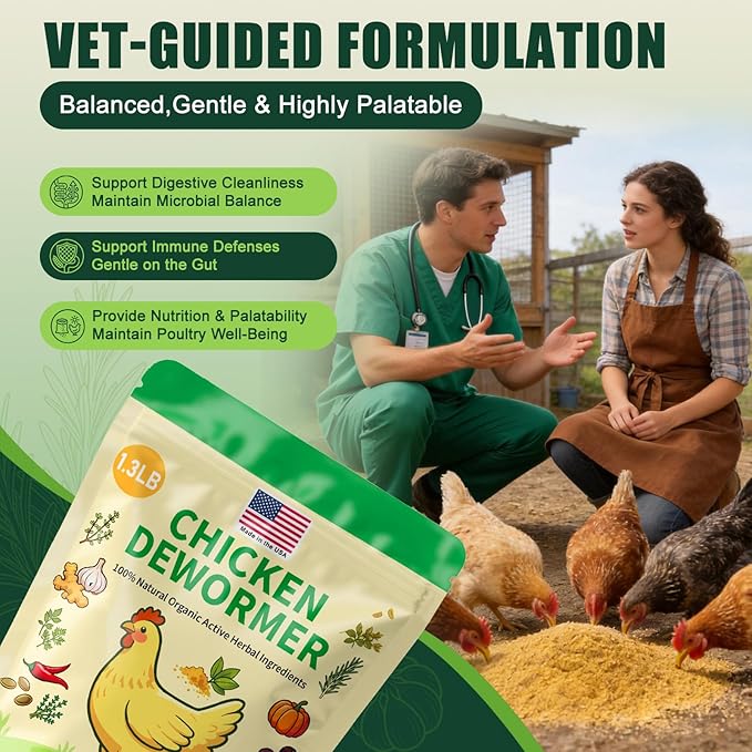 Natural Chicken De-wormer Powder (1.3 LB) | All-Natural Herbal Poultry Wormer for Laying Hens | Egg-Safe & Gentle for All Ages | Made in USA