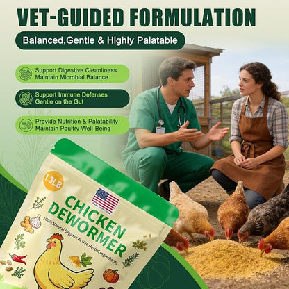Natural Chicken De-wormer Powder (1.3 LB) | All-Natural Herbal Poultry Wormer for Laying Hens | Egg-Safe & Gentle for All Ages | Made in USA