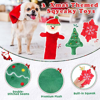 LOYEE Christmas Dog Toys 8 Pack - Santa Squeaky Plush Chew for Puppy, Durable Interactive Rope for Teething, Treating Ball and Bone Rubber for Small Dogs