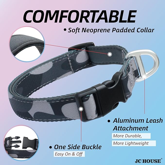 Soft Padded Dog Collar, Neck 12’’-20’’, Adjustable Heavy Duty Collar with 3M Reflective Logo for Medium, Large Dogs, Camo Dark Gray, Medium