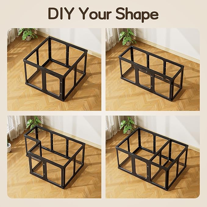 Jalove 30" H Clear Acrylic Plastic Dog Playpen Indoor, 10PCS for Puppy Cat Rabbit Ferret Transparent Pet Pen, Easy Assemble Whelping Crate Kennel Cage Enclosure, Ideal for Small to Medium Dogs, Black