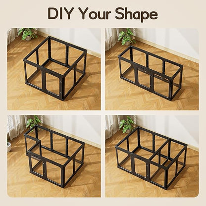 Jalove 30" H Clear Acrylic Plastic Dog Playpen Indoor, 10PCS for Puppy Cat Rabbit Ferret Transparent Pet Pen, Easy Assemble Whelping Crate Kennel Cage Enclosure, Ideal for Small to Medium Dogs, Black