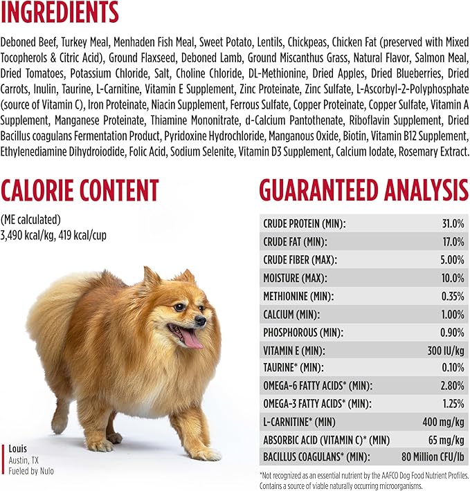 Nulo Freestyle Small Breed Dog Food Dry - Beef & Sweet Potato, Puppy & Adult Grain Free Dog Food, Natural, High Protein, Smaller Sized Kibble with BC30 Probiotic for Healthy Digestion Support, 14lb
