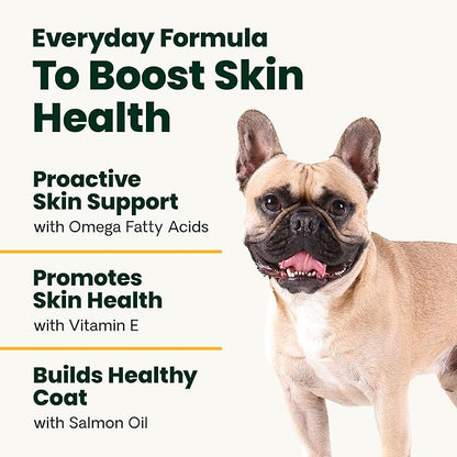 VetriScience Healthy Skin & Coat Chews, Derma Strength Omega-3 Salmon Oil Supplement for Dogs, Omega Skin and Coat Chews, Skin Health, Coat Growth, Veggie, 70 Count