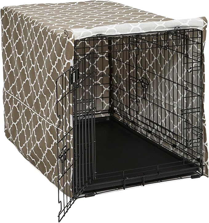MidWest Homes for Pets Dog Crate Cover with Teflon Fabric Protector, Poly-Cotton Privacy Kennel Cover Fits Most 36-Inch Crates, Brown Designer Print, Washable, Reduces Barking