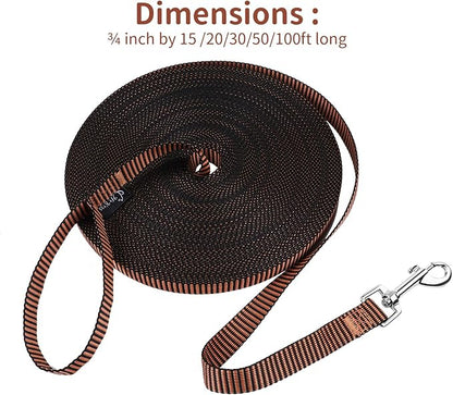 Hi Kiss Dog/Puppy Obedience Recall Training Agility Lead - 15ft 20ft 30ft 50ft 100ft Training Leash - Great for Training, Play, Camping, or Backyard(15ft,Black_Orange)