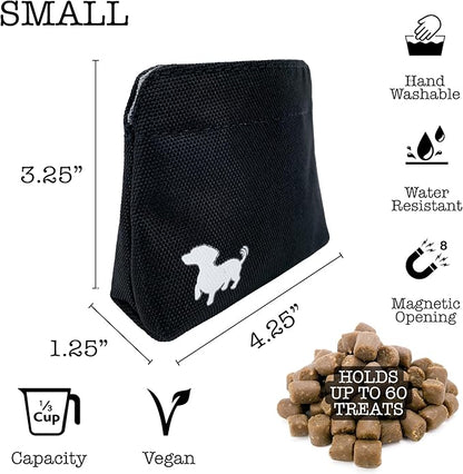 Small Dog Treat Pouch – Slim Magnetic Pocket Dog Treat Bag for Walking & Training – Discreet Clip On Treat Pouch for Leash, Waistband or Pocket – Mess Free Storage (Black/Gray)