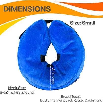Iconikal Inflatable Dog Recovery Collar Small Blue 8-12 Inch Neck Adjustable Soft Donut E-Cone Alternative Post Surgery Injury Healing Protective