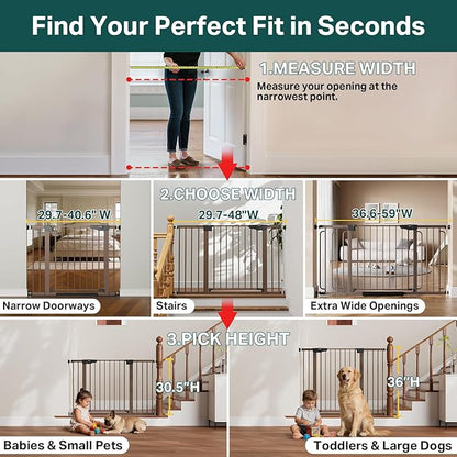 Cumbor 36.6-59" Extra Wide Baby Gate for Stairs, Pressure Mounted Dog Gate for Doorways, Auto-Close Easy Walk Through Safety Child Gate for Kids Toddler, Tall Pet Gates Indoor, Brown