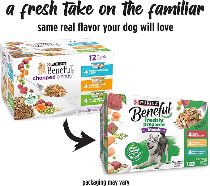 Purina Beneful Freshly Prepared Blends Wet Dog Food Variety Pack with Beef, Chicken, or Lamb Dog Food - (Pack of 12) 10 oz. Tubs