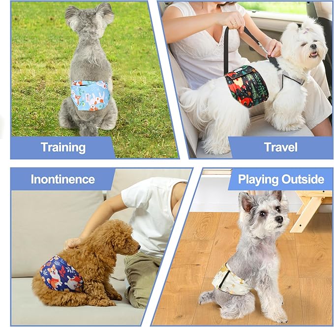 5 Pack Dog Diapers Male Reusable, Premium Belly Bands for Male Dogs, High Absorbing Dog Pee Wraps for Doggie in Incontinence or Training Flower XXL