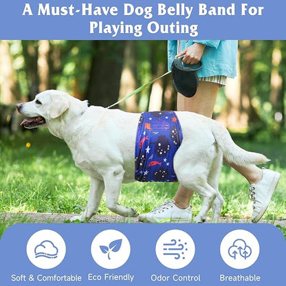 5 Pack Dog Diapers Male Reusable, Premium Belly Bands for Dogs, High Absorbing Male Dog Pee Wraps for Doggie in Incontinence or Excitable Urination Dinosaur XL