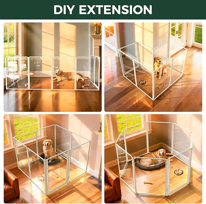 FXW AuraSpace Pro Acrylic Indoor Dog Playpen, Heavy-Duty with Metal Frame, 40" Height 8 Panels for Medium and Large Dogs, White│Patented