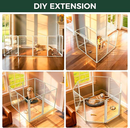 FXW AuraSpace Pro Acrylic Indoor Dog Playpen, Heavy-Duty with Metal Frame, 40" Height 8 Panels for Medium and Large Dogs, White│Patented