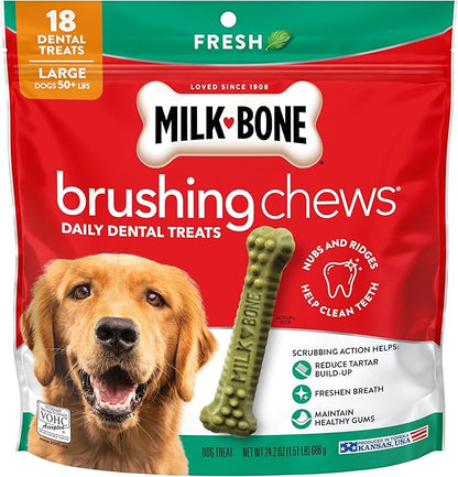 Milk-Bone Brushing Chews Fresh Mint Flavor Daily Dental Dog Treats, Large, 24.2 Oz. Bag